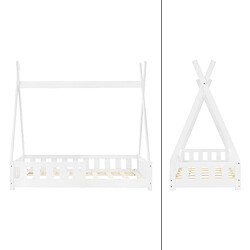 ML-Design Lit tipi d'enfants blanc avec protection anti-chutes tente de jeu 140x70 cm