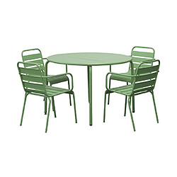 Mes Ensemble table de jardin 110 cm + 4 fauteuils en métal vert - BACA