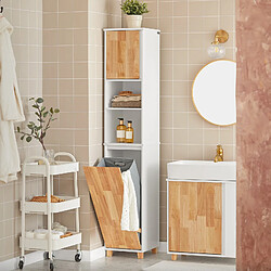 SoBuy BZR74-W Meuble Colonne de Salle De Bain, Armoire Haute Étroite, Placard de Rangement avec 2 Niches, 1 Porte et 1 Panier à Linge