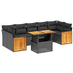 vidaXL Salon de jardin 8 pcs avec coussins noir résine tressée