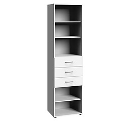 Pegane Etagère de rangement avec 3 tiroirs et 3 tablettes en mélamine coloris blanc - longueur 45 x hauteur 185 x profondeur 40 cm