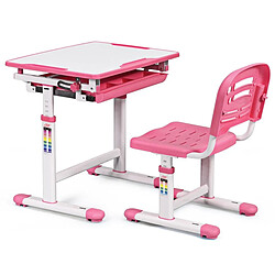 Helloshop26 Bureau enfant ergonomique hauteurs et angle réglable 0-40° ensemble table avec chaises table à dessin avec 1 tiroir rose 20_0000333