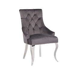 Vivenla Lot de 2 Chaises de salle à manger design capitonné revêtement en velours gris foncé et piètement baroque en acier inoxydable argenté collection ANGELO