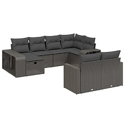 vidaXL Salon de jardin 10 pcs avec coussins noir résine tressée