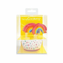 Scrapcooking 24 caissettes et 24 cake toppers arc-en-ciel 