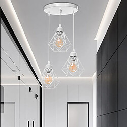 Acheter Stoex Plafonnier Rétro À 3 Lumières Blanc Suspension Luminaire Vintage D'Intérieur Suspension Lustre E27 Cage en Métal