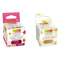 Scrapcooking Colorant alimentaire Rouge + paillettes dorées