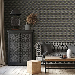 DUTCH WALLCOVERINGS Papier peint avec motif hexagonal Noir et doré