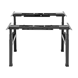 Kimex Double bureau motorisé assis-debout 150x75cm Plateaux noyer/Pied noir pas cher