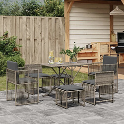 vidaXL Ensemble à manger de jardin et coussins 7 pcs gris rotin