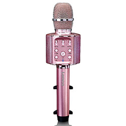 Lenco Microphone Bluetooth® pour karaoké avec enceinte et éclairage BMC-090PK Rose 