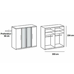 Inside 75 Armoire penderie LISEA 2 portes verre anthracite 2 portes miroir 200 x 236 cm HT