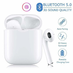 Chrono Casque Bluetooth sans Fil Intra-auriculaire TWS i12, Wireless Bluetooth 5.0 écouteurs Commande Tactile Pop-UPS 3D Stéréo Réduction du Bruit IPX5 Imperméable Casque avec Microphone-Blanc 