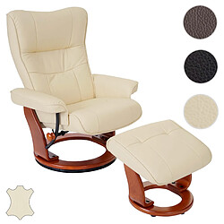 Mendler Robas Lund fauteuil relax Montreal, fauteuil de télévision, tabouret, cuir, charge 130kg ~ crème, doré 