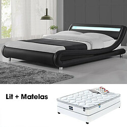 Meubler Design Lit Led Design Julio Noir 140cm Avec Matelas Romance 