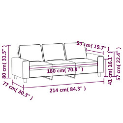 vidaXL Canapé à 3 places Crème 180 cm Tissu pas cher