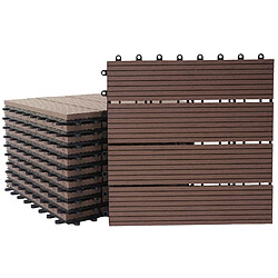 Decoshop26 Dalles de terrasse x11 aspect bois en WPC 30x30cm clipsable 1m² balcon jardin extérieur couleur café 04_0005495 