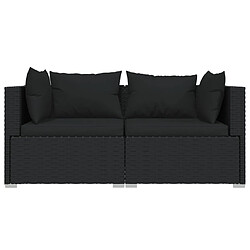 Avis vidaXL Salon de jardin 3 pcs avec coussins Noir Résine tressée