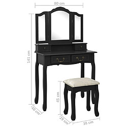 vidaXL Ensemble de coiffeuse avec tabouret Noir 80x69x141 cm Paulownia pas cher