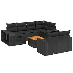 vidaXL Salon de jardin 11 pcs avec coussins noir résine tressée