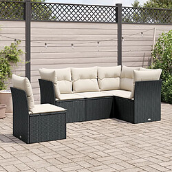 vidaXL Salon de jardin 5 pcs avec coussins noir résine tressée 