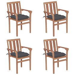 Maison Chic Lot de 4 Chaises de jardin avec coussins,Fauteuil d'extérieur empilables Teck solide -MN48260