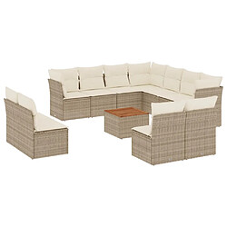 vidaXL Salon de jardin avec coussins 12 pcs beige résine tressée