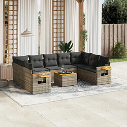 vidaXL Salon de jardin avec coussins 10 pcs gris résine tressée