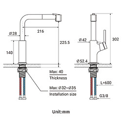 Acheter Auralum MAX Évier Cuisine 1 Bac 60*44*20CM,inox 304,à Encastrer/sous-plan avec Panier Drainage,Noir+Robinet de Cuisine Noir avec Douchette Extractible,Deux Jets