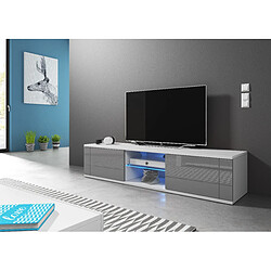 VIVALDI Meuble TV - HIT - 140 cm - blanc mat / gris brillant - avec LED - style design