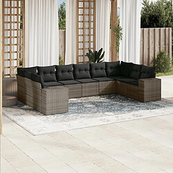 Maison Chic Salon de jardin avec coussins 10 pcs, Ensemble Tables et chaises de jardin, gris résine tressée -GKD828231