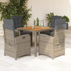 Maison Chic Ensemble à manger d'extérieur 5 pcs avec coussins,Salon de jardin gris résine tressée -GKD568897