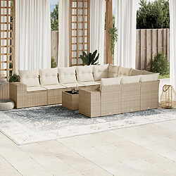 vidaXL Salon de jardin 11 pcs avec coussins beige résine tressée 