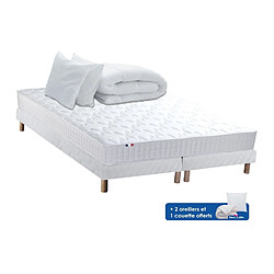 Idliterie Ensemble matelas mémoire de forme + sommier + oreiller + couette - fabrication 100% française - matelas bi-confort