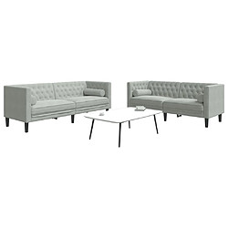 vidaXL Ensemble de canapé Chesterfield et traversins 2 pcs gris clair