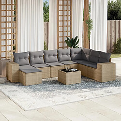 Maison Chic Salon de jardin avec coussins 9 pcs | Ensemble de Table et chaises | Mobilier d'Extérieur beige résine tressée -GKD47052