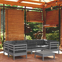 Maison Chic Ensemble Tables et chaises d'extérieur 7pcs avec coussins,Salon de jardin gris bois de pin -GKD171867