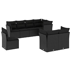 vidaXL Salon de jardin 8 pcs avec coussins noir résine tressée