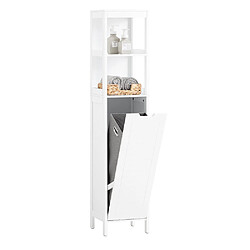 SoBuy BZR123-W Meuble Colonne de Salle de Bain, Armoire Toilette Haute, Meuble Salle de Bain Placard avec Étagères et Panier à Linge 