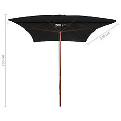 vidaXL Parasol de jardin avec mât en bois noir 200x300 cm pas cher