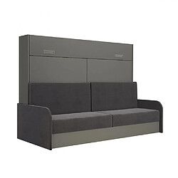 Inside 75 Armoire lit escamotable VERTIGO SOFA gris mat accoudoirs + canapé tissu gris 140*200 cm