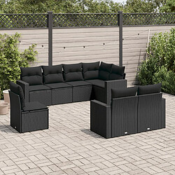 vidaXL Salon de jardin 8 pcs avec coussins noir résine tressée