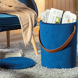 Paris Prix Pouf Coffre en Velours à Sangle Yola 45cm Bleu pas cher