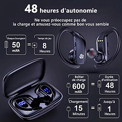 Avis SUGIFT Écouteurs sans fil Casque Bluetooth 48 heures de lecture Écouteurs de sport avec affichage LED Écouteurs avec crochets auriculaires Micro intégré Casque pour entraînement Noir