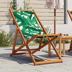 vidaXL Chaise pliable plage motif de feuilles bois d'eucalyptus/tissu