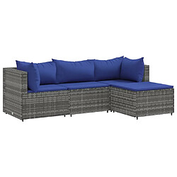 vidaXL Salon de jardin 4 pcs avec coussins Gris Résine tressée