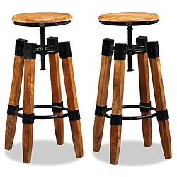 Helloshop26 Lot de deux tabourets de bar design chaise siège bois de manguier massif et acier 1202154 