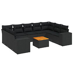 vidaXL Salon de jardin 10 pcs avec coussins noir résine tressée