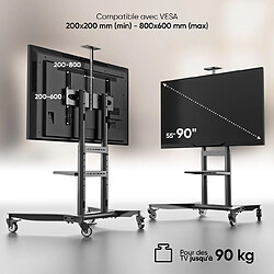 ONKRON Support TV Roulettes pour 55" - 90" TV & Ecran, Meuble TV sur Roulettes de 75 kg - Ecran Geant sur Roulette VESA 200x200 - VESA 800x600/Chariot TV à Roulettes Hauteur Réglable TS1871-B Noir