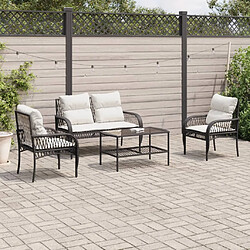 vidaXL Salon de jardin 4 pcs avec coussins noir résine tressée 